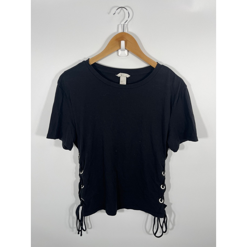 H&M Y2K Womens Top S Black Goth Grunge Emo Grommets Street Going Out‎ Stretch